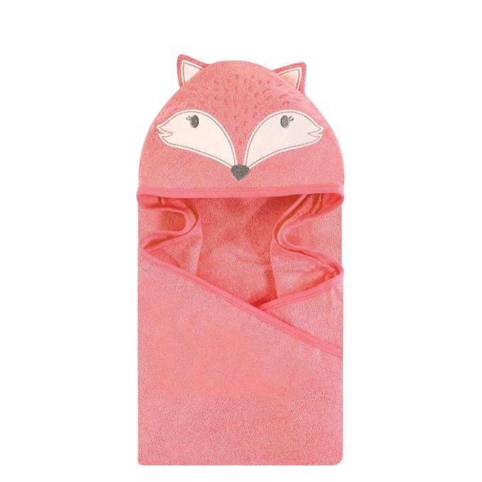 Hudson Baby Unisex Baby Cotton Animal Face Hooded Towel, Miss Fox, One Size