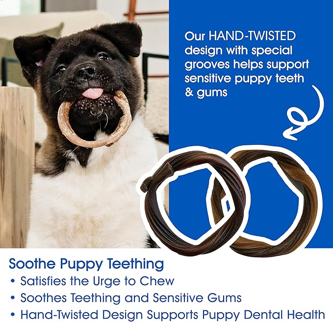 N-Bone Puppy Teething Rings Texas BBQ 3 Count Bag Variety Pack, Burnt Ends & Pulled Pork Flavor, Total 2 Bags, 7.2-oz, 6 Rings