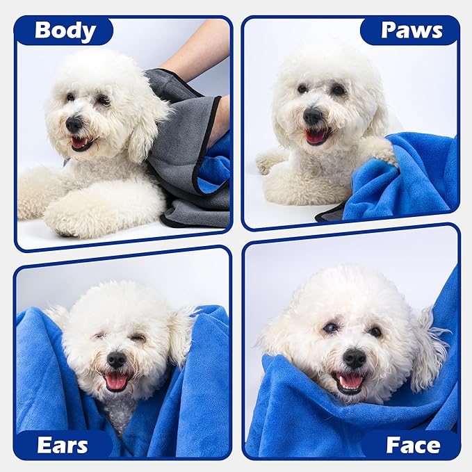 MICOOYO Dog Towels for Drying Dogs 3 Pack, Ultra Absorbent Microfiber Pet Bath Blanket | Quick Dry Towel for Dogs and Cats, 11.8"x11.8", XS