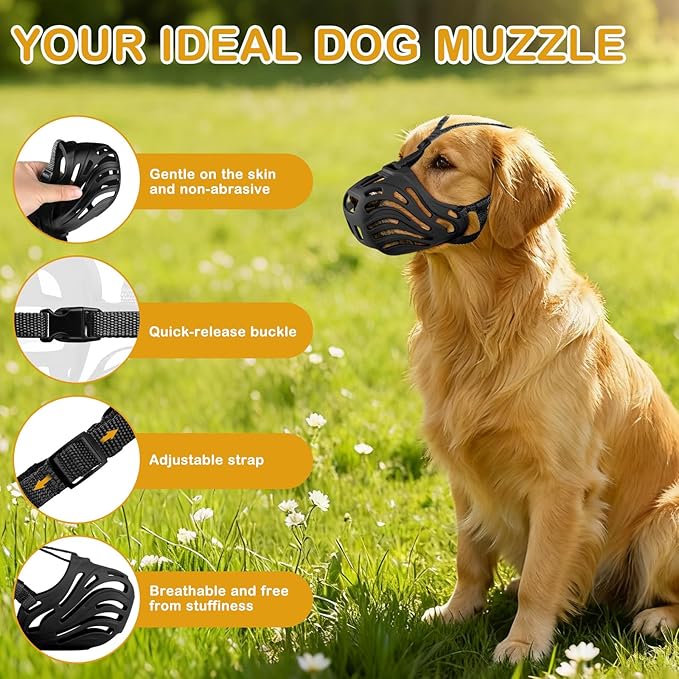 Dog Muzzle, Soft Breathable Dog Muzzles Suitable Dogs, Adjustable Basket Muzzles Prevents Chewing and Biting for Grooming Trimming Training (Black, XXXL (135lb))