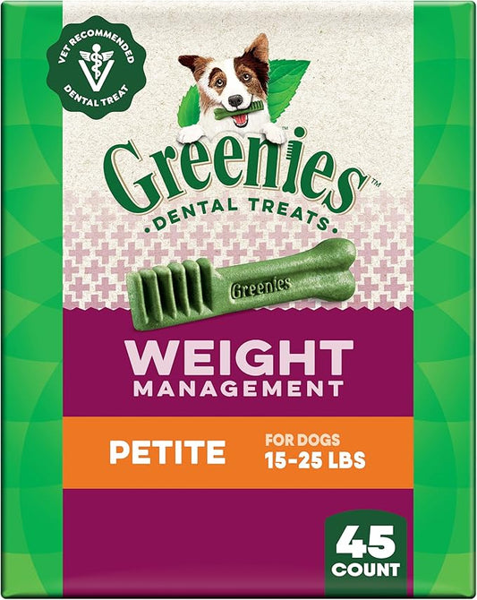 Greenies Veterinarian-Recommended Adult Natural Dental Dog Treats Petite Size, Weight Management Dog Dental Chews, 27 oz. Pack, 45 Count