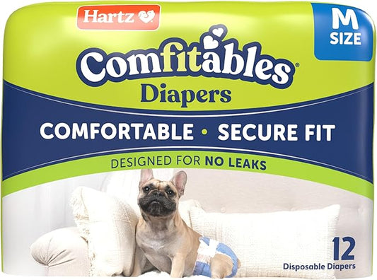 Hartz Comfitables Disposable Dog Diapers, Size Medium 12 Count, Comfortable & Secure Fit, Easy to Put On, Super Absorbent Male and Female Diaper