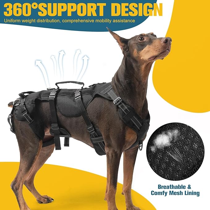 BINGPET Dog Lift Harness for Large Dogs,Full Body Support Rehabilitation Dog Sling Carrier with Handles,Reflective Multifunctional Mobility Assistance Vest for Senior Pets Joint Injuries,Arthritis,L