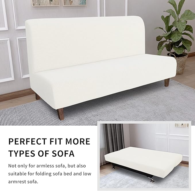 Easy-Going 100% Waterproof Futon Cover, Dual Waterproof Couch Cover for Futon, Stretch Jacquard Sofa Cover, Leakproof Furniture Protector for Kids, Pets, Dog and Cat (Medium, Cream)