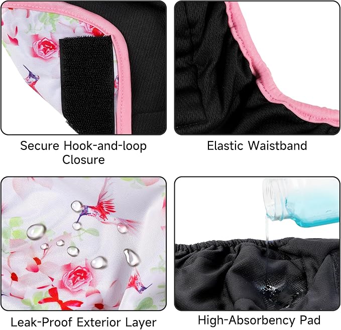 Paw Legend Washable Reusable Female Dog Period Diapers for Heat Doggie Puppy Diapers for Female Dogs (3 Pack, Flower, X-Large)
