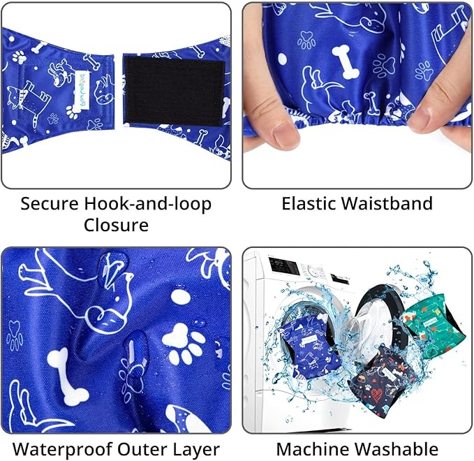 Paw Legend Washable Dogs Diapers Male Dog Belly Bands for Male Dogs Diapers Reusable Puppy & Doggie Diapers Male (3 Pack, Medium)