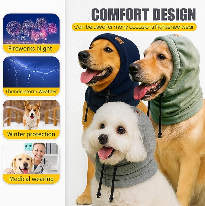 Dog Hat | Bandana for Warmth, Perfect for Fireworks, Thunderstorms, and Grooming（Grey-L）