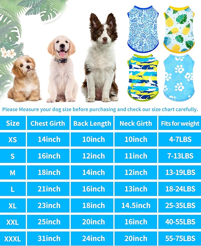 PET SHOW 4 Pack Summer Dog Shirts for Large Dogs Boy UPF 50+ UV Sun Protection Cooling Clothes Tank Top Shark Dog T-Shirts Pet Holiday Party Sleeveless Vest Blue(XXX-Large)