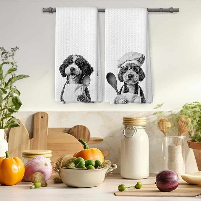 Funny Bernedoodle Kitchen Towels Set of 2, Dog Kitchen Accessories, Dog Chef Gift Hand Towel, Gifts for Dogs Mom Lovers Women, Dining Room Decorative Tea Towel Dish Towels 16x24 Inch