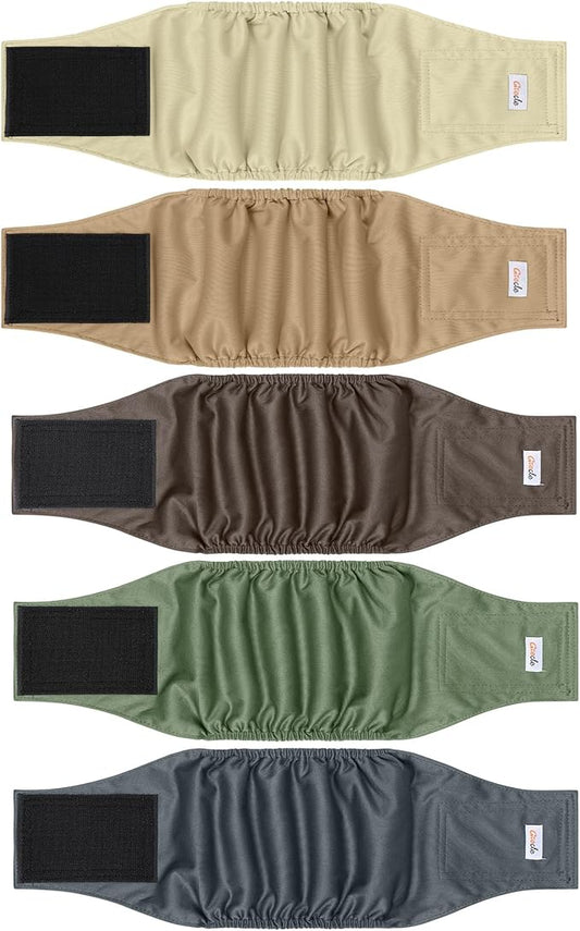 5 Pack Dog Diapers Male Reusable, Premium Belly Bands for Dogs, High Absorbing Male Dog Pee Wraps for Doggie in Incontinence or Excitable Urination Gray,Green,Brown M