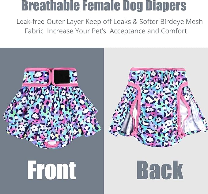 wegreeco Dog Diapers Female (3 Pack), Highly Absorbent Dog Diapers for Female Dogs Washable in Heat, Incontinence, or Excitable Urination (Colorful Leopard, X-Large)