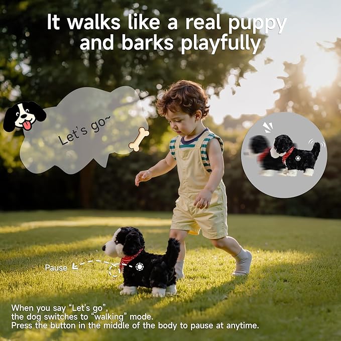 Electronic Interactive Plush Dog Toy, Realistic Robot Puppy Toy, Walking, Talking, Barking, Tail Wagging, Voice-Activated Control Stuffed Animal Pet Toys for Children Ages 3+
