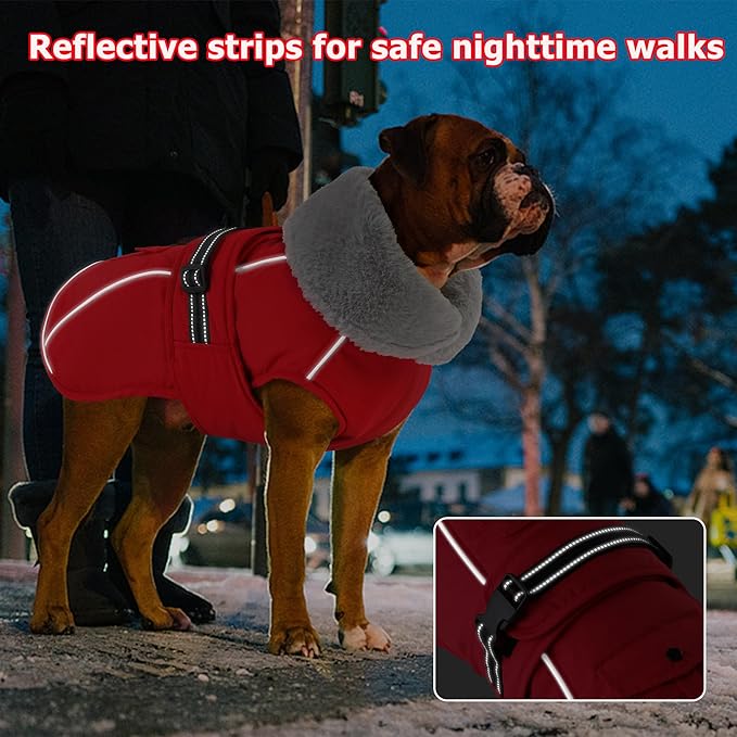 Dogcheer Dog Coat with Pocket, Waterproof Dog Jacket with Adjustable Buckle, Reflective Puppy Winter Coat Warm Turtleneck Fleece SnowJacket for Small Medium Large Dogs - Red S