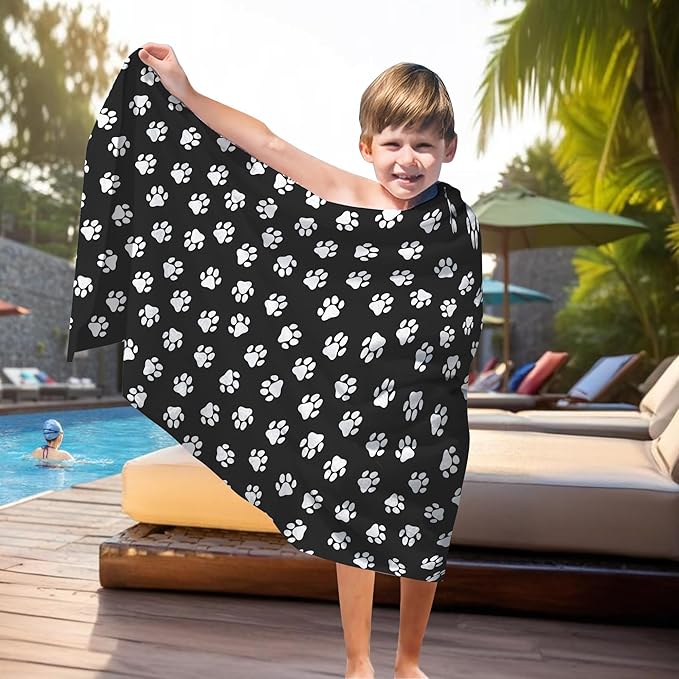 Black Paws Dog Pet Beach Towel Gifts for Women Dog Lovers Owner, Funny Cute Quick Dry Travel Sand Free Beach Towels Oversized Decor for Bathroom Swimming Pool 30x60in