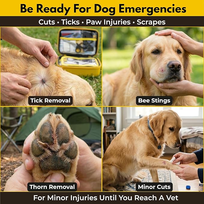 Dog First Aid Kit – Essential Items Pet Emergency Kit Accessories for Car, Travel, Hunting, Hiking & Camping Gear with Mini Pouch for Home, Office & Outdoor Adventures