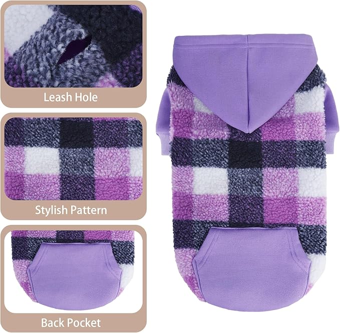 PUPTECK Dog Hoodie Puppy Sweatshirt Warm Dog Sweater Winter Clothes Cold Weather Coats for Small Medium Large Dogs, Purple, XL