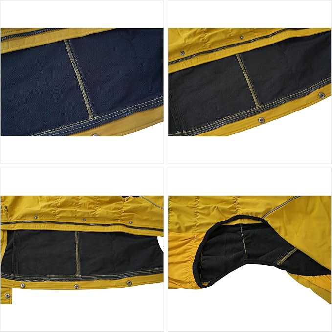 LOVELONGLONG Fleece-Lined Dog Raincoat with Removable Hood – Waterproof Winter Full Body Dog Jacket – Windproof Snowproof Cold-Weather Suit – Yellow-F 4XL