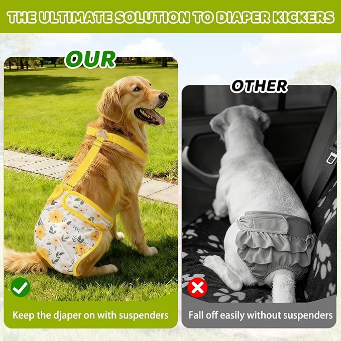 3 Pack Washable Dog Diapers Female with Suspenders Diaper for Dogs Reusable Dog Diapers Dog Period Panties for Doggie in Cycle (Small)
