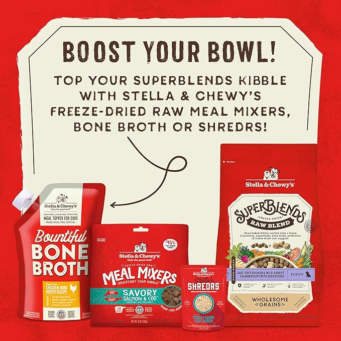 Stella & Chewy's SuperBlends Raw Blend Wholesome Grains Puppy Cage-Free Chicken & Wild Caught Salmon Recipe with Superfoods, 3.25 lb. Bag
