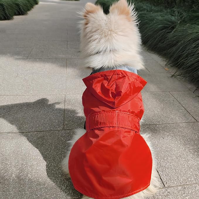 Dog Raincoat Small Dog Rain Jacket Poncho Waterproof Snowproof Pet Rain Suit Double-Layered Puppy Small Dogs Cats Warm Lining Hooded Leash Hole Adjustable,Red,XS,Back Length 4.6-6.7 inches