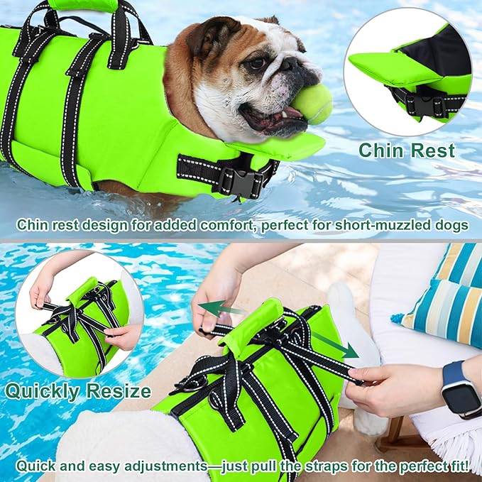 Fragralley Dog Life Jacket with Self-Locking Zipper, High-Buoyancy Ripstop Dog Swimming Vest, Floating Vest with Rescue Handle for Swimming and Boating, PFD Available for Small, Medium, and Large Dogs