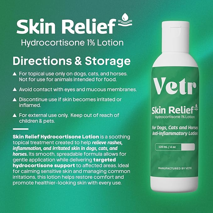 vetr Skin Relief Hydrocortisone Gel for Dogs - Topical Support for Itchy Skin and Hot Spots - 4 oz (120mL) - Vet-Formulated in USA