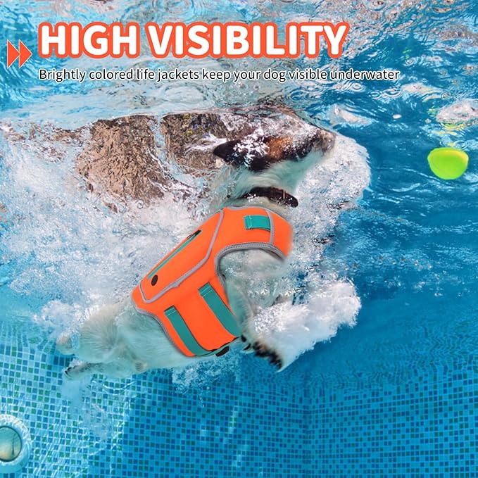 Dog Life Jacket for Small Dogs with High Buoyancy, Lightweight Dog LifeVest for Swimming Adjustable Reflective Dogs Floating Vest, Neoprene Rescue Handle Pet Life Preserver, Orange, XS