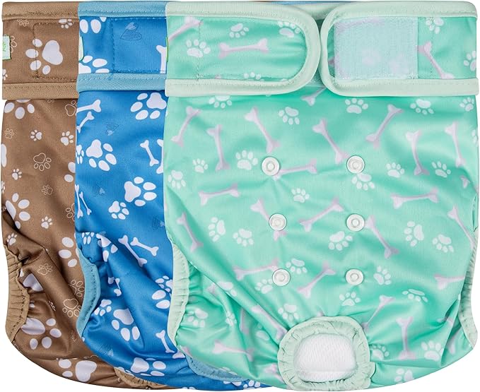 wegreeco Washable Female Dog Diapers Highly Absorbent Reusable Diapers for Dog in Heat Period, 3 Pack (Dog Bone, Medium)