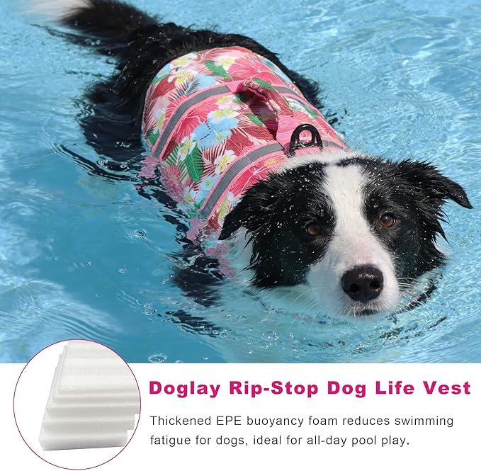 Doglay Dog Life Jacket, Dog Life Vest for Swimming Boating, Adjustable Puppy Life Jacket with Reflective Stripes, Superior Buoyancy Pet Swimming Vest for Small Medium and Large Dogs