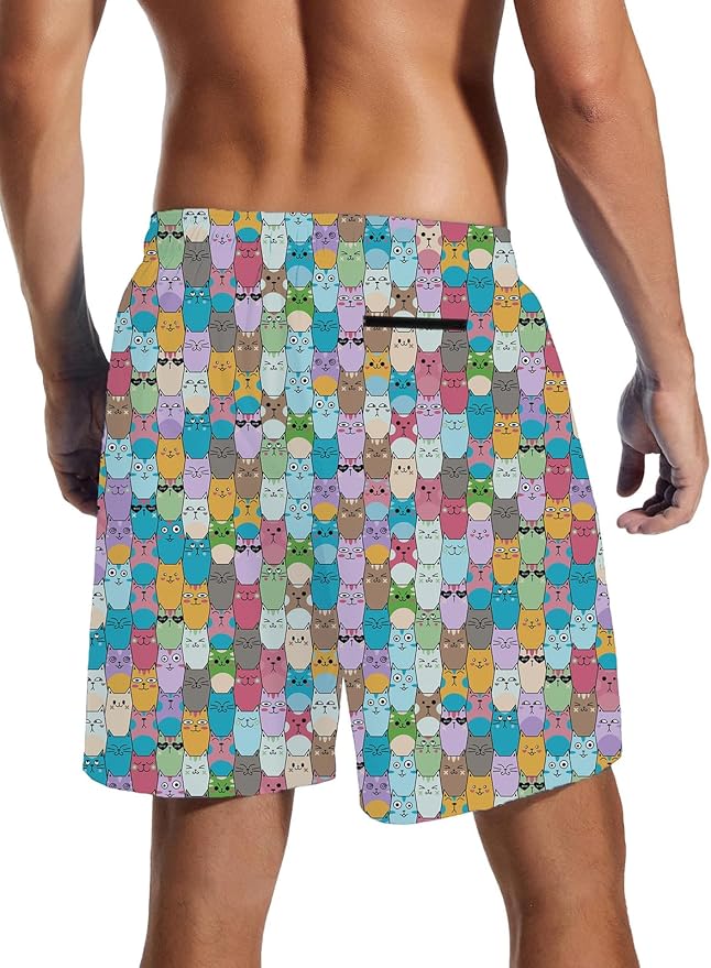 Mens Swim Trunks with Compression Liner Quick Dry Zipper Pocket Bathing