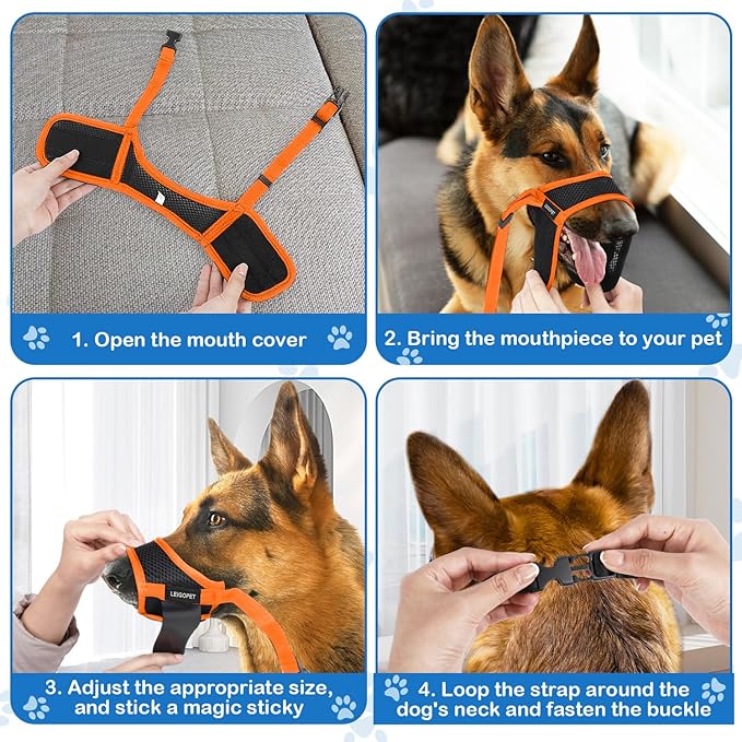 Dog Muzzle, Soft Nylon Muzzles for Small Medium Large Sized Dogs to Anti & Prevent Biting Barking Chewing, Pet Mouth Guard for German Shepherd with Adjustable Strap,Allows Panting Drinking (Orange,L)