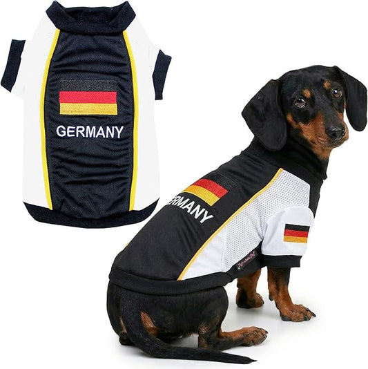 Parisian Pet Team Germany Dog Jersey - Breathable Mesh Puppy Football Jersey - Lightweight Stretch Sporty Dog Clothes - Summer Shirts for Large Dogs - Soccer Jersey for Dogs - Sportswear Pet Clothes