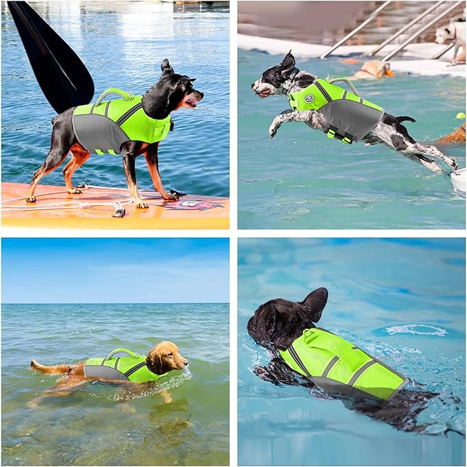 Mklhgty Dog Life Jacket for Swimming & Boating, Ripstop Safety Vest with Rescue Handle, High Buoyancy Preserver for Small Medium Large Dogs