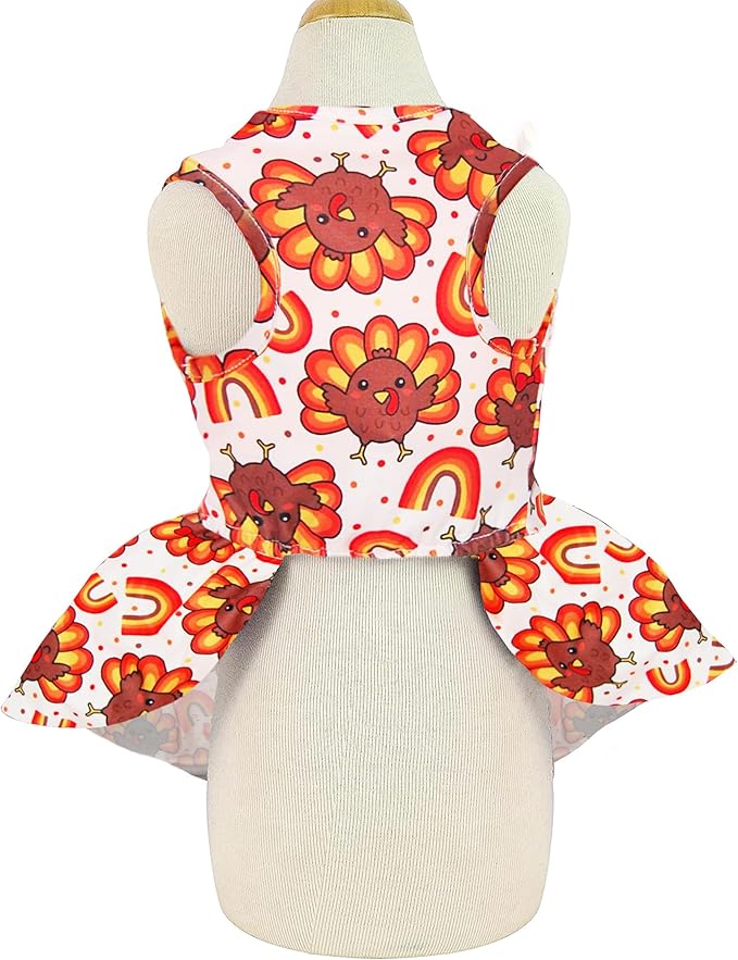 Thanksgiving Turkey Dog Dress, Cute Fall Holiday Pet Outfit for Small and Medium Dogs Autumn Harvest Costume for Puppy Girls and Boys