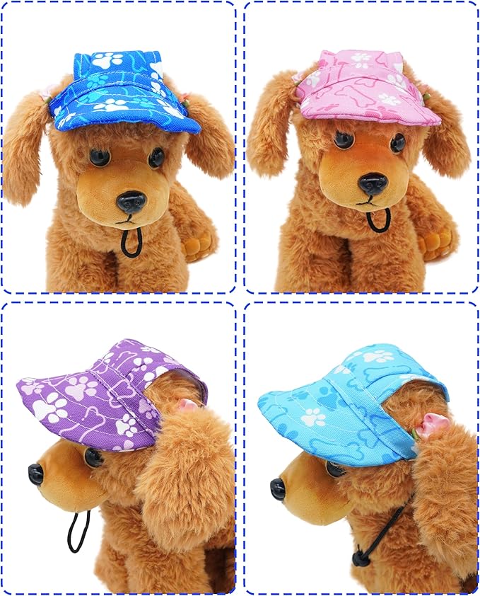 PET SHOW Dog Baseball Cap Paw Print Dog Visors for Small Doggy Cats Waterproof Pet Sun Hats with Ear Holes Adjustable Drawstring Girl Puppy Hat -Purple/XS