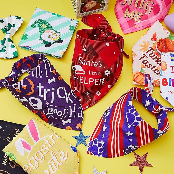 Weewooday 9 Pcs Holiday Dog Bandanas Easter Bandanas Patriotic Birthday Scarf Adjustable Large Pet Washable Scarves for Large Dog Supply(Fresh Pattern)
