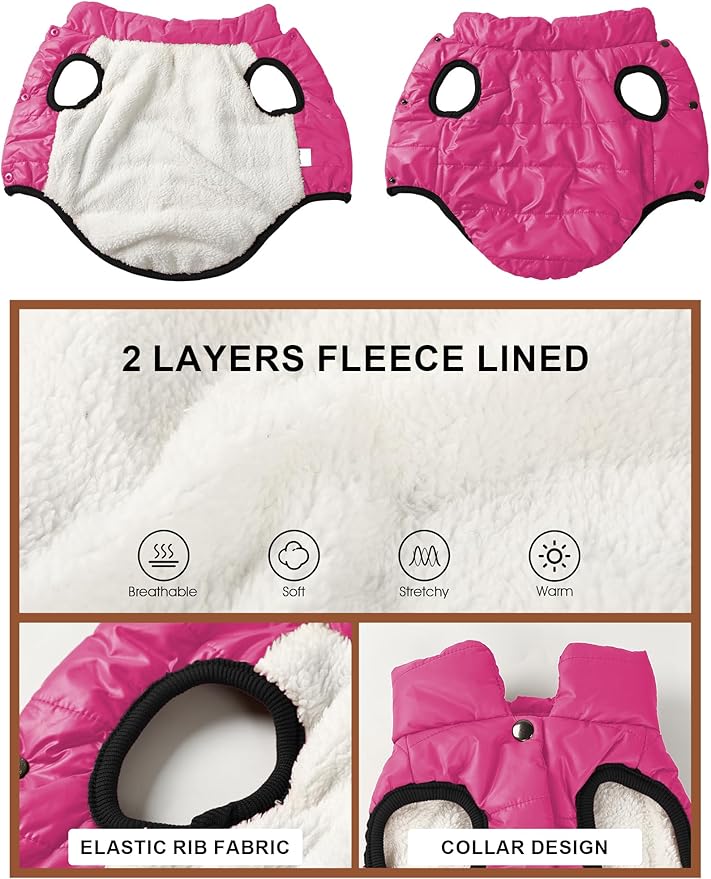AURUZA Dog Winter Coat, Warm Waterproof Dogs Jacket Small Pet Vest for Medium Dogs Windproof Pet Fleece Vest Snow Jacket for Cold Weather(Hot Pink,XXL)