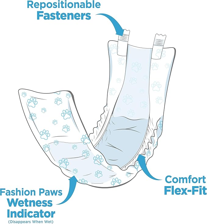 Four Paws Wee-Wee Super Absorbent Disposable Adjustable Dog Potty Training Male Wraps Diapers, Leak-Proof Protection for Puppies and Small Dogs, Medium, 12 Count