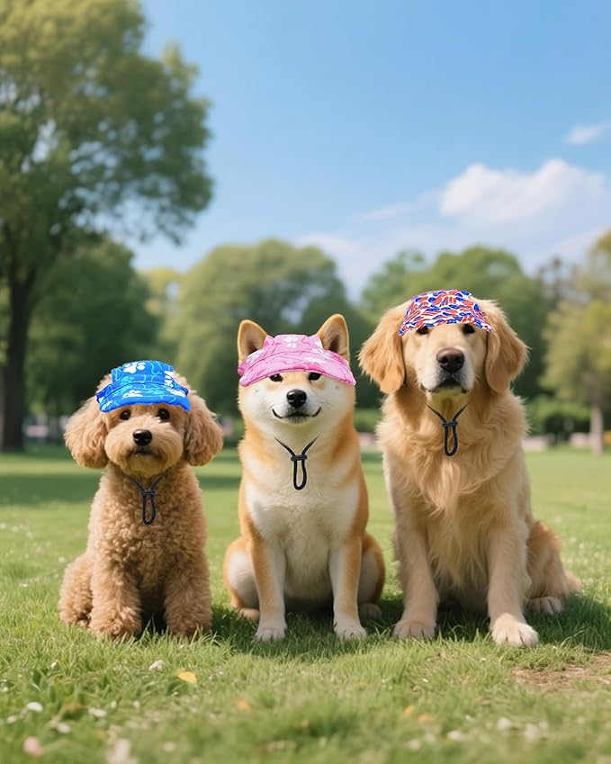 PET SHOW Dog Baseball Cap Paw Print Dog Visors for Medium Large Dogs Waterproof Pet Sun Hats with Ear Holes Adjustable Drawstring Boy Puppy Hat - Royal Blue/L