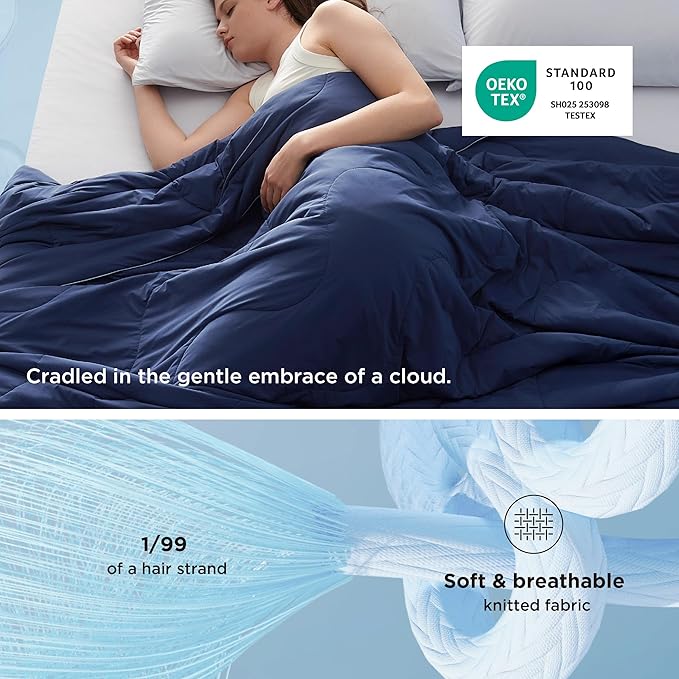 Bedsure Cooling Blankets for Hot Sleepers - Cooling Comforter, Cold and Lightweight Gift for Night Sweats, Full Size Ice Breathable Summer Blanket for Bed, Navy Blue, 80x90 Inches