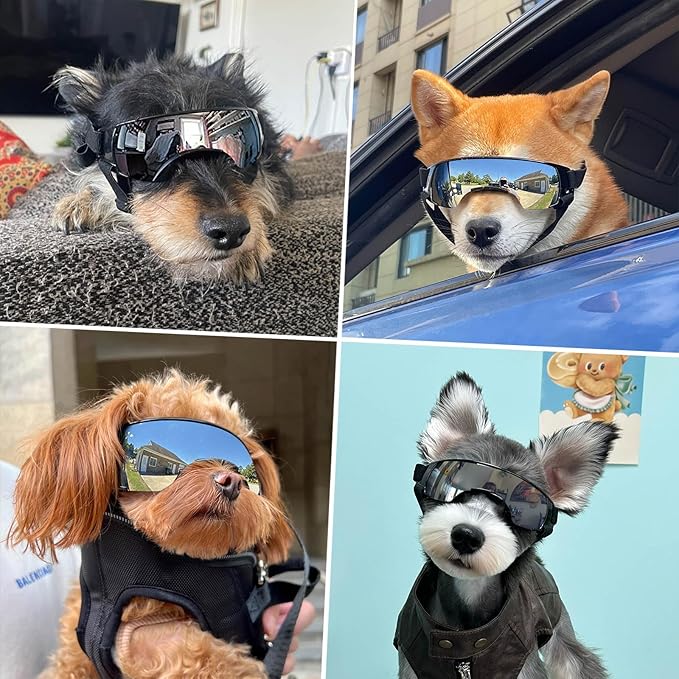 Dog Goggles for Small Dog Doggy Goggles with Adjustable Straps Anti-UV Doggie Sunglasses Windproof Eye Protection Pet Sunglasses to Small Breed, Silver