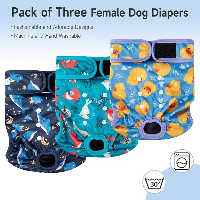 Paw Legend Washable Reusable Female Dog Period Diapers for Heat Doggie Puppy Diapers for Female Dogs (3 Pack, Small)
