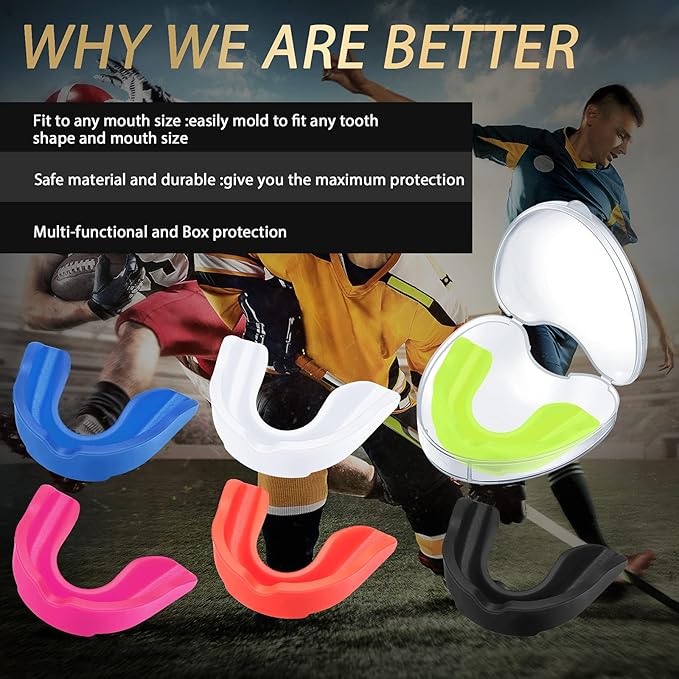 BBTO 6 Pcs Youth Kids Mouth Guard for Sports, Boys Girls Mouth Guard with Case, Mouthguard for Wrestling Boxing Basketball Hockey Football