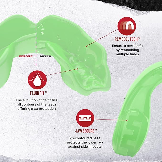 SAFEJAWZ Mouth Guard, Elements Dual Layer Mouthguard for Adults & Youth with Case, Easy Fit Remoldable Mouthpiece for Football, Boxing, Lacrosse, MMA, Basketball & All Contact Sports