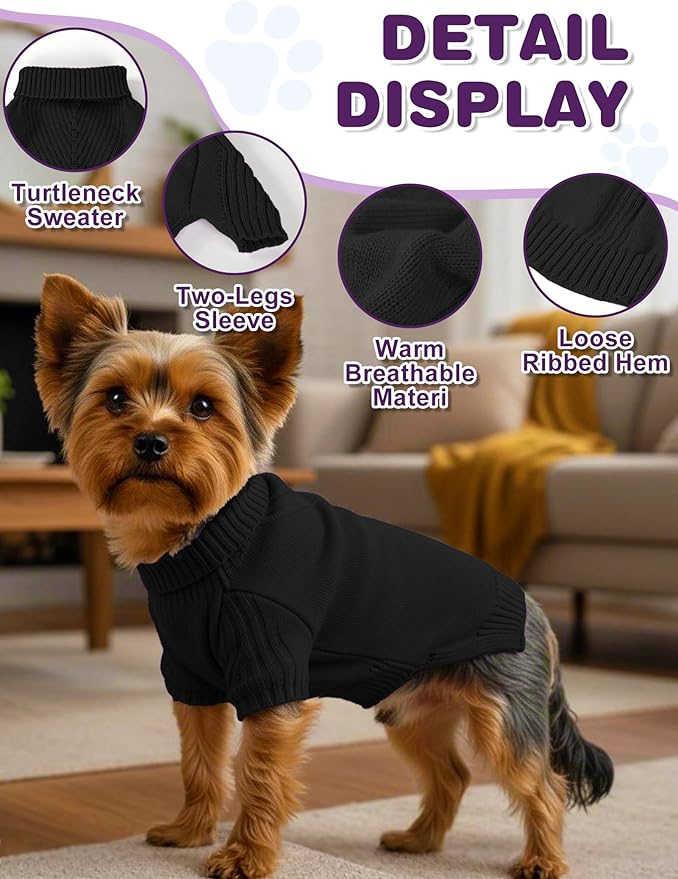 Dog Sweaters for Small Medium Large Dog, Classic Turtleneck Pet Clothes Warm Thermal Doggy Winter Coat, Thick Double Knitting Collar Pullover Cold Weather Puppy Jacket for Indoor & Outdoor Wear