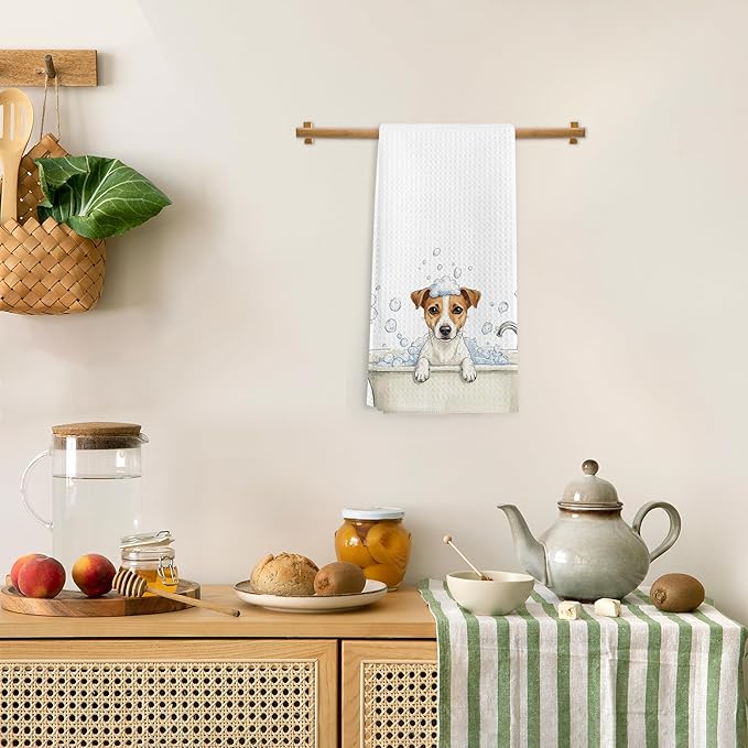 Funny Jack Russell Terrier Gifts Hand Towels for Bathroom, Dog Dish Tea Towels, Funny Jack Russell Terrier Dog in Bathtub Hand Towel for Toilet Kitchen Restroom Decor, 16x24 Inch