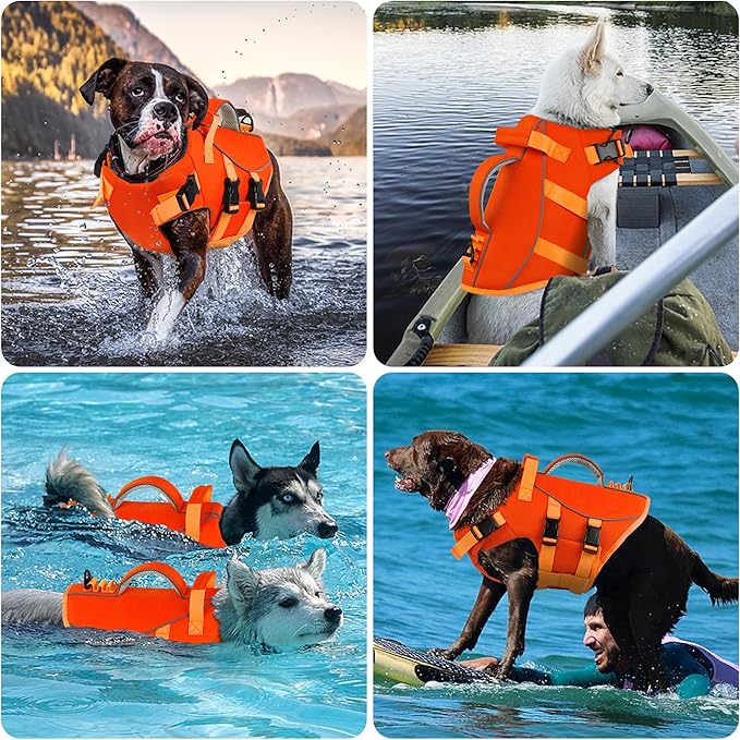 Dogcheer Dog Life Jacket with Double Rescue Handle, Reflective Dog Harness Life Vest for Swimming Boating, Adjustable Pet Swim Vest Dog Flotation Device DFD for Small Medium Large Dogs - Orange XS