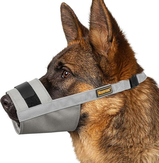 Mayerzon Dog Muzzle for Large Medium Small Dogs, Adjustable Fit, Soft & Sturdy Fabric, Prevents Fierce Barking Biting Chewing, Ideal for Grooming Walking Vet Visits, Allows to Pant Drink (Grey, L)