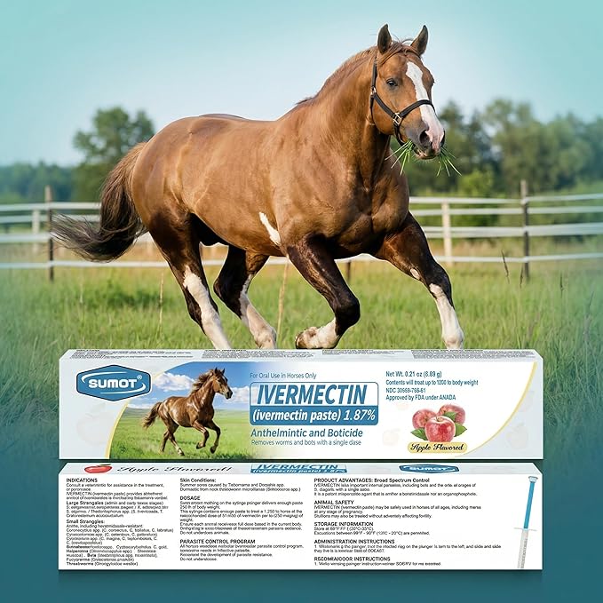 6-Pack Ivermectin Horse Paste 1.87% – Apple Flavored Oral Dewormer for Horses
