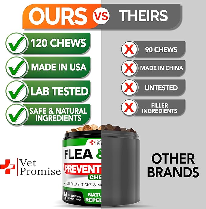 Flea and Tick Prevention for Dogs Chewables - All Natural Flea & Tick Control Chews - Oral Pills for Dogs Supplement - All Breeds and Ages - Made in USA - 120 Tablets
